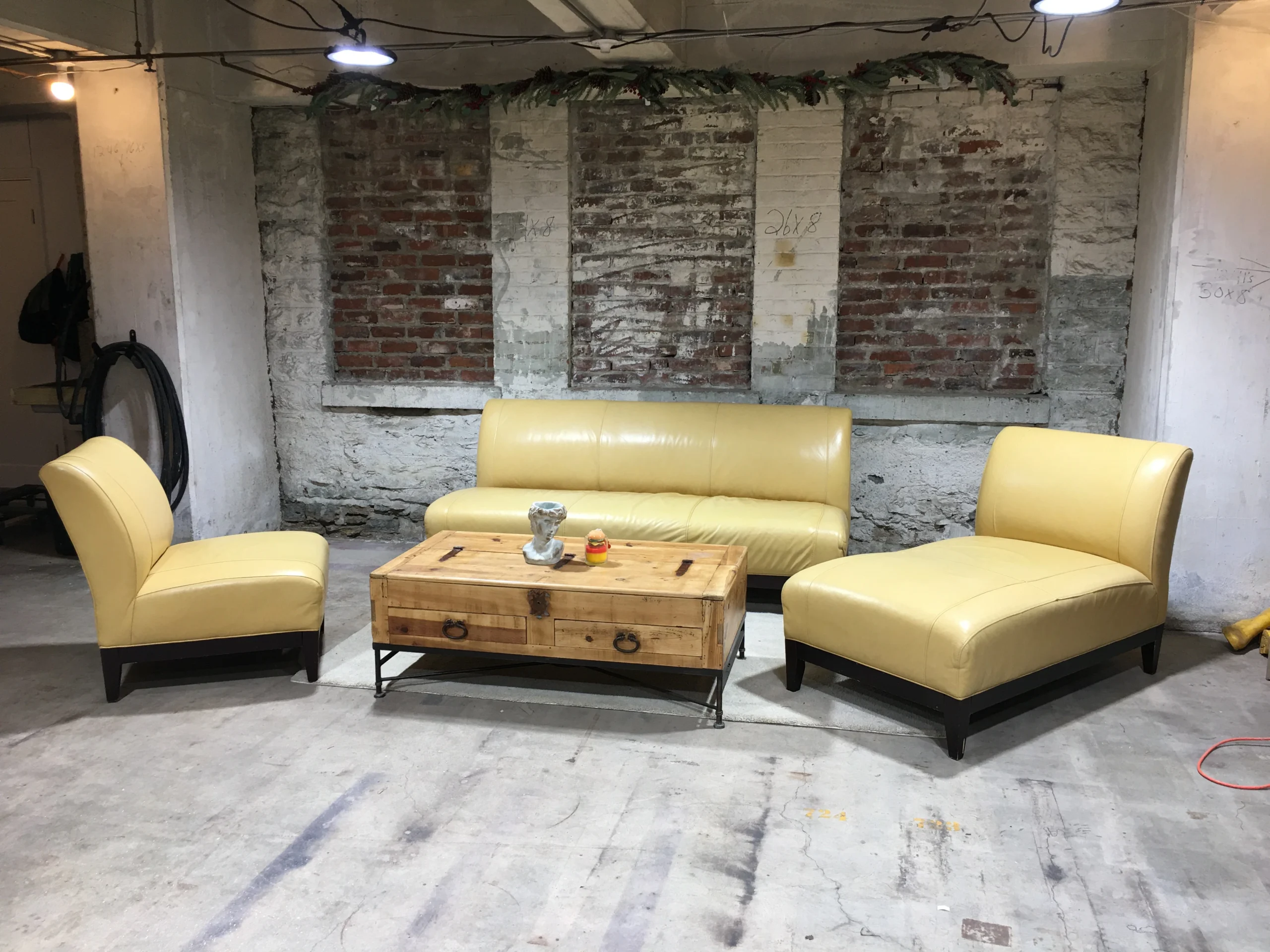Yellow Leather Couch Set