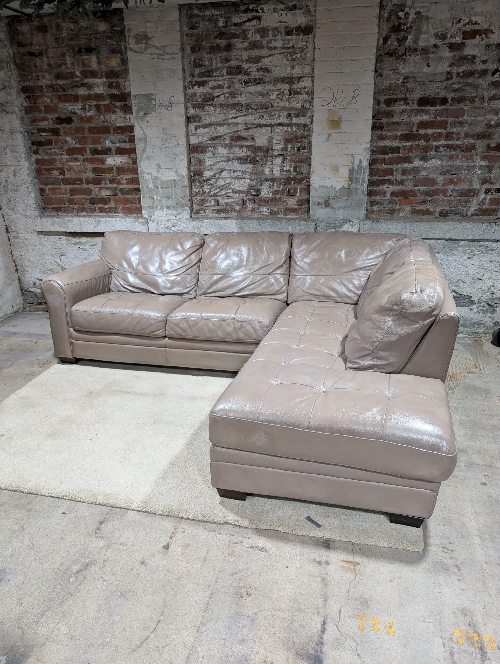 Small Beige Leather Sectional